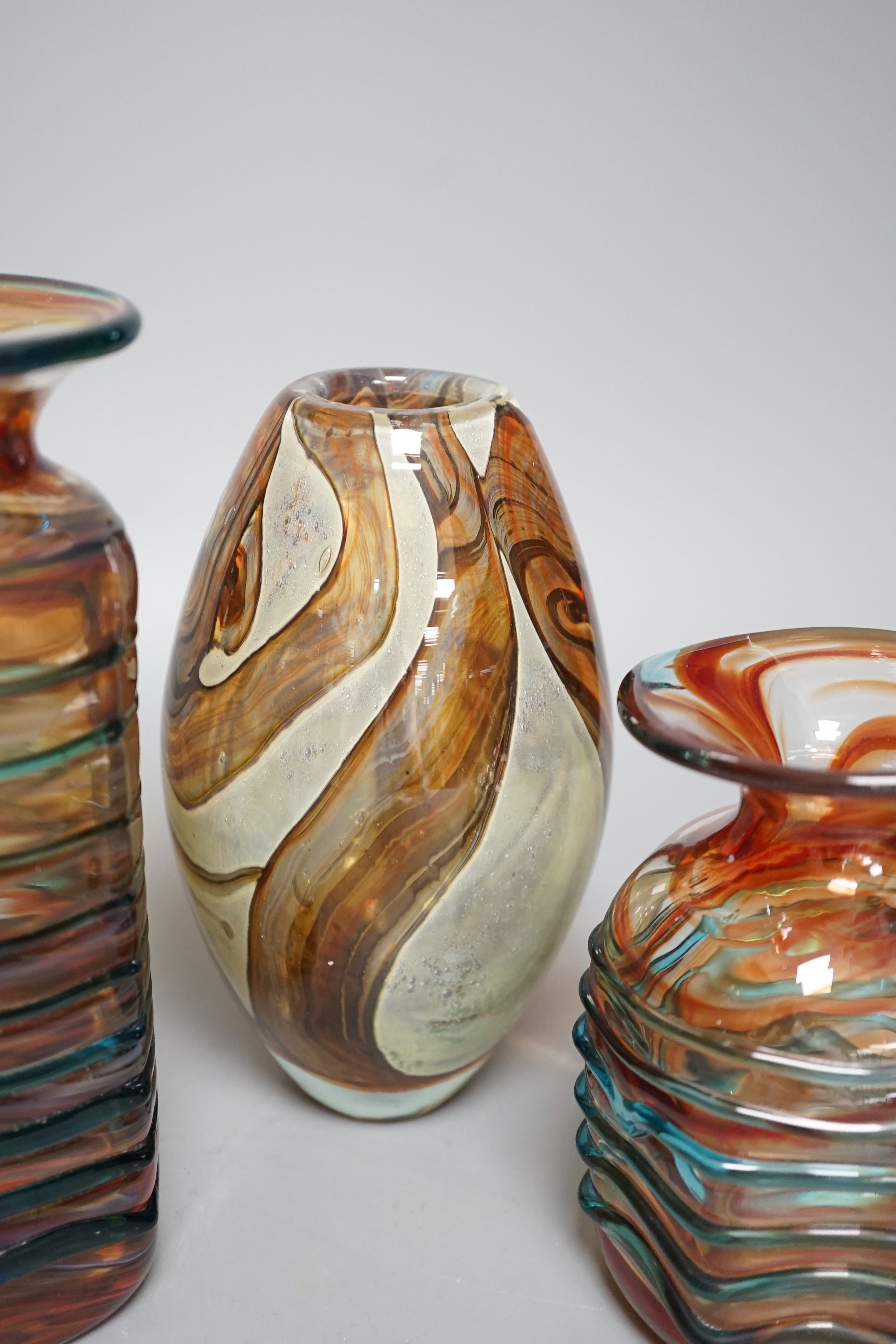 Five Medina art glass vases - tallest 20cm